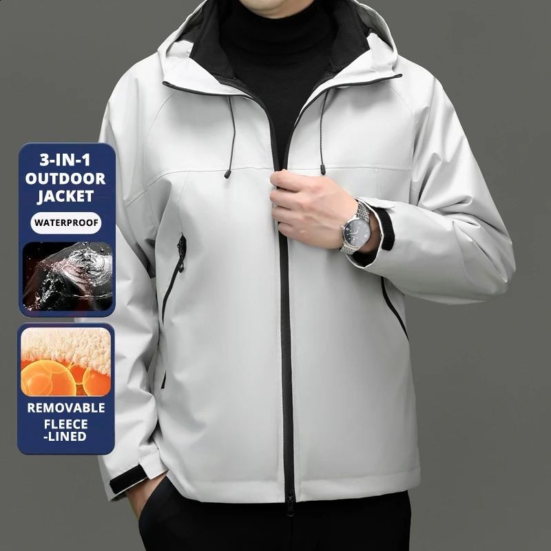 High End Graphene Silver Fur Inner Liner 3in1 Jacket Men Interchange Outdoor Sports Soft Shell Windbreaker Coats 251015