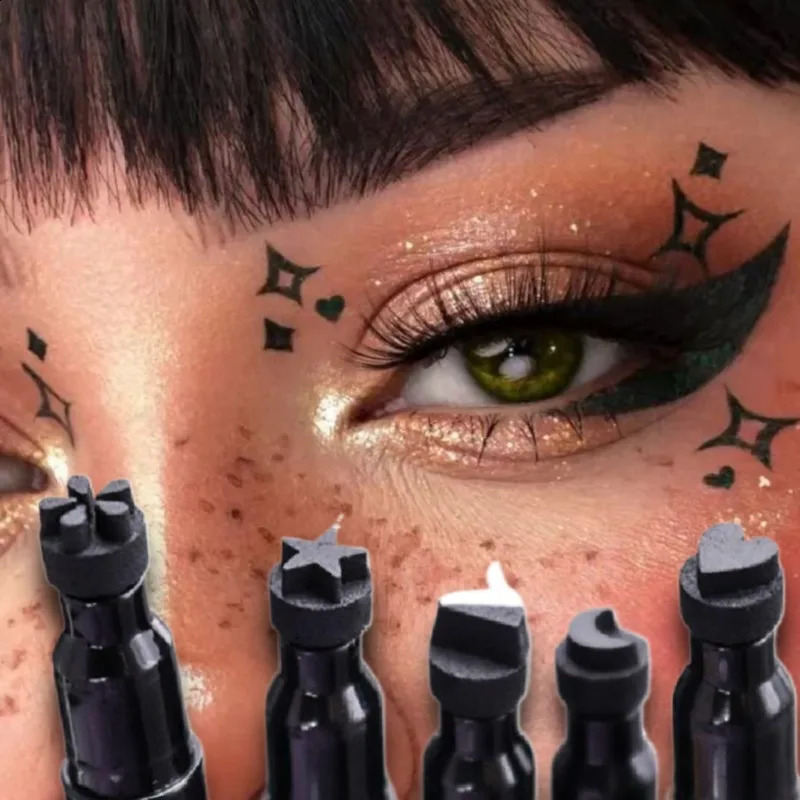 2 In 1 Black Liquid Eyeliner Doublehead Moon Stamp Eye Liner Pencil Quick Dry NonSmudge Longlasting Easy to Use Eye Makeup 251014