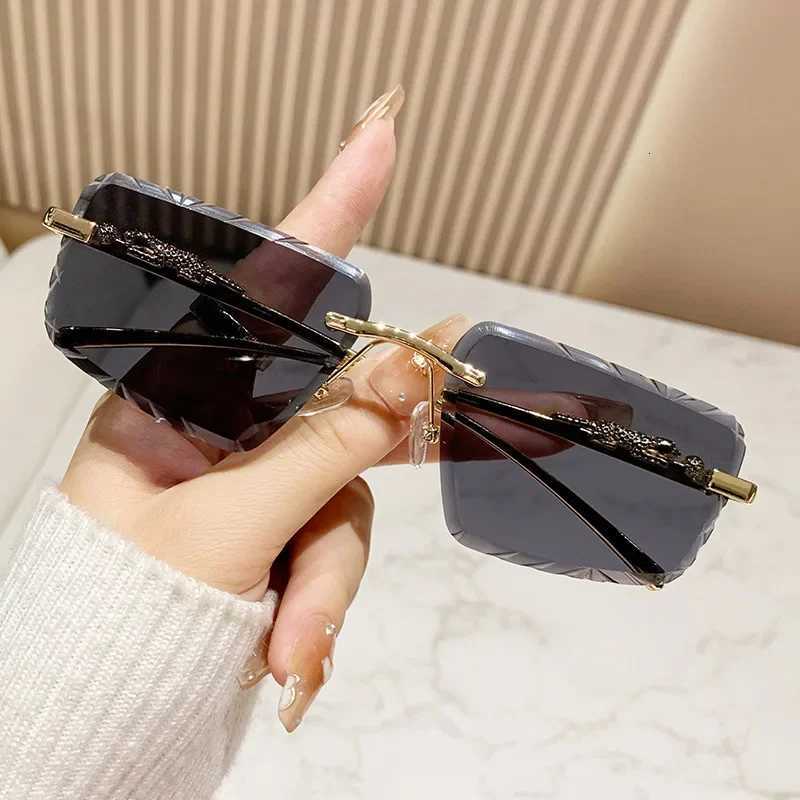 Rimless Punk Vintage Sunglasses Women For Men Luxury Brand Designer Sun Glasses Popular Metal Leopard Head Hip Hop EyeglassesW251023