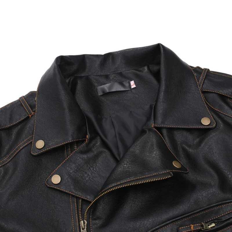 Vintage Ghost Rider Motorcycle Multizip Jacket Lapel Pu Parka Plus Size Fat Singer Show Leather Man W251023