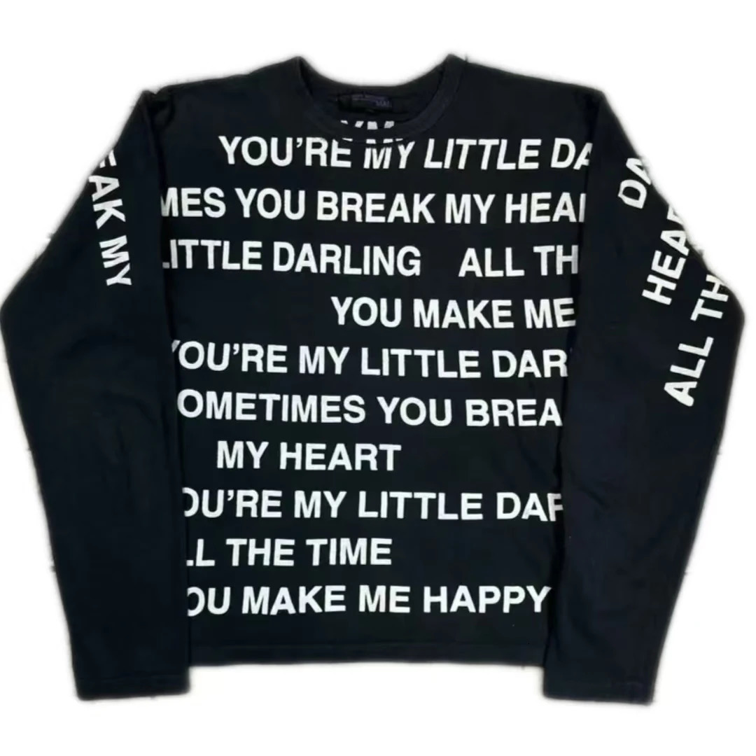 Black Gothic Punk Letter Print Long Sleeve TShirt Men And Women Y2k American 2000s Retro Fashion Casual Loose Streetwear 251020