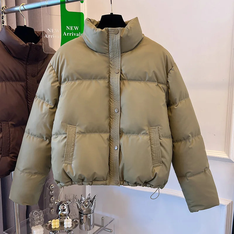 PinkyIsBlack Winter Women Puffer Jacket Warm Short Stand Collar Parkas Female Casual Loose Coat Zipper Long Sleeve Overcoat 251021