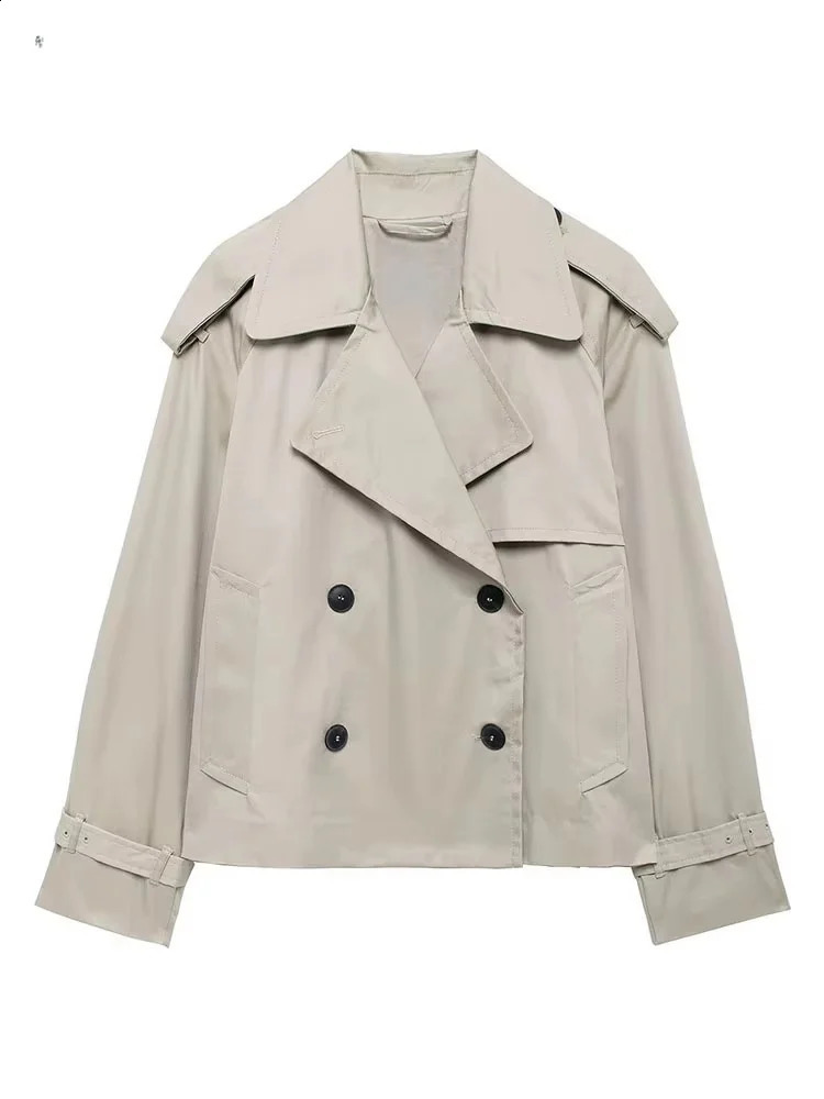 Streetwear Cropped Jacket Women 2024 Autumn DoubleBreasted Jackets for Long Sleeve Coat Woman Casual Outerwear 251018