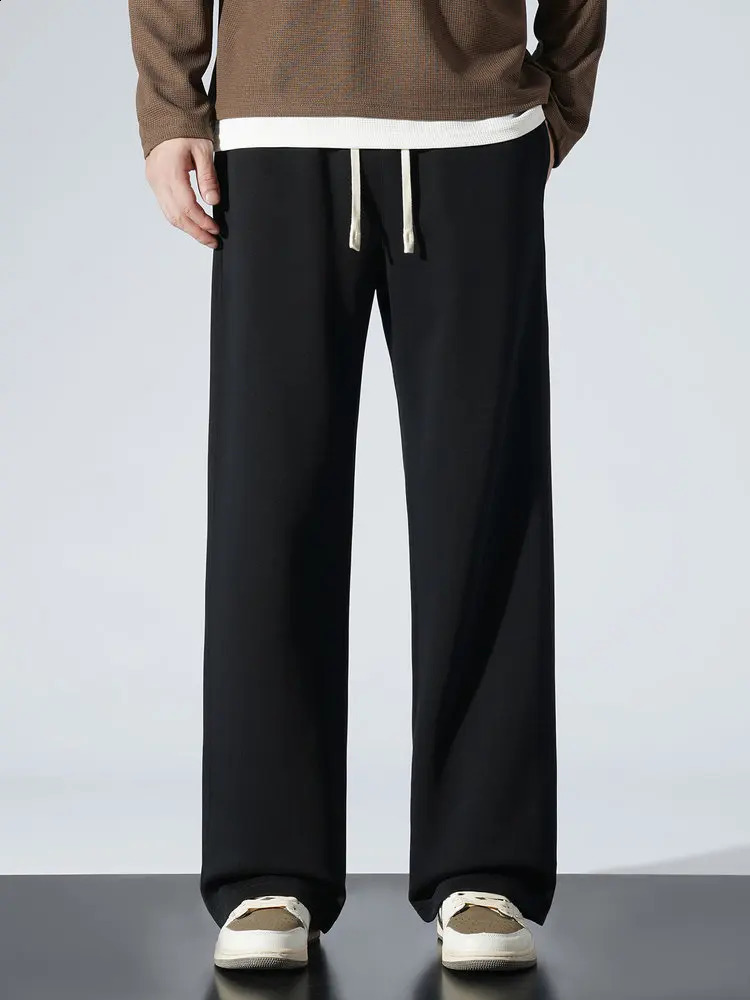 Mens Winter Sport Pants Korean Style WideLeg Straight Sweatpants Thick and Warm Fleece Trousers Unisex 251023