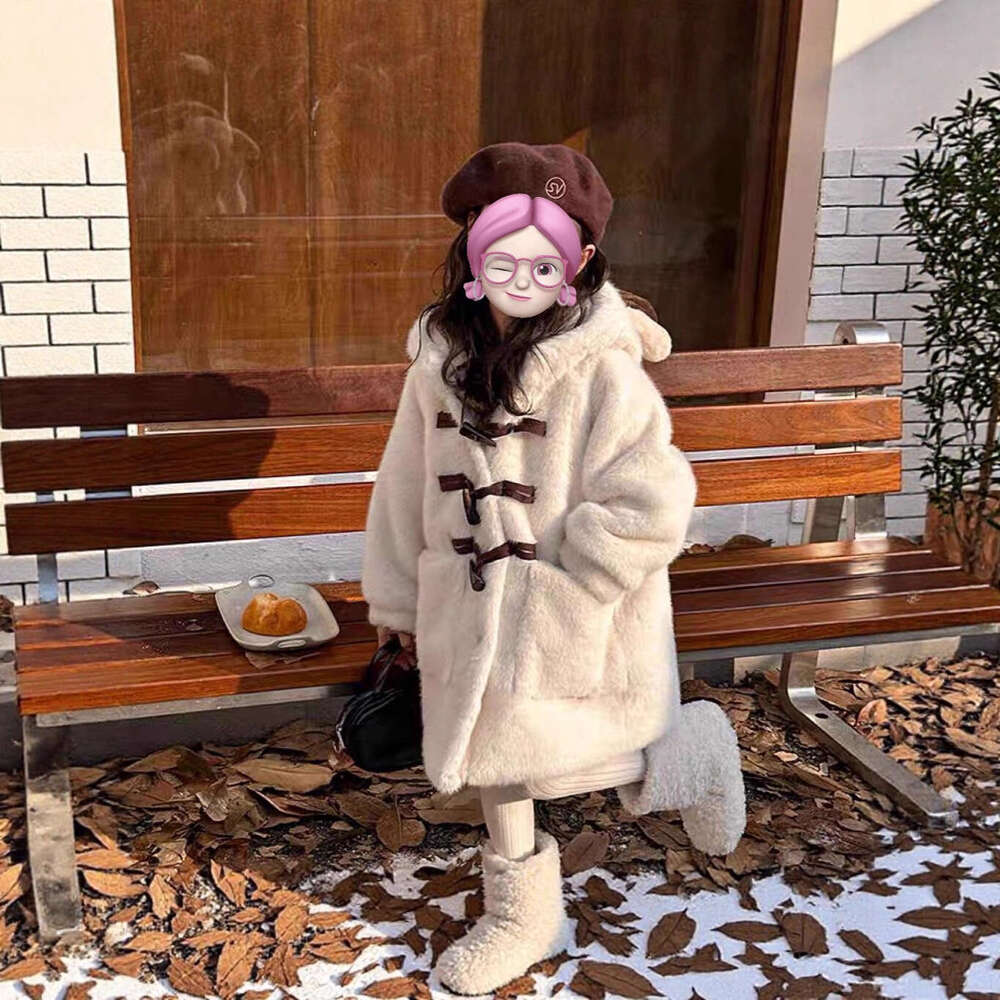Coat Girls' Fur Faux Plush Mink MidLength Thickened Jacket with Cute Bear Ears Girls'
