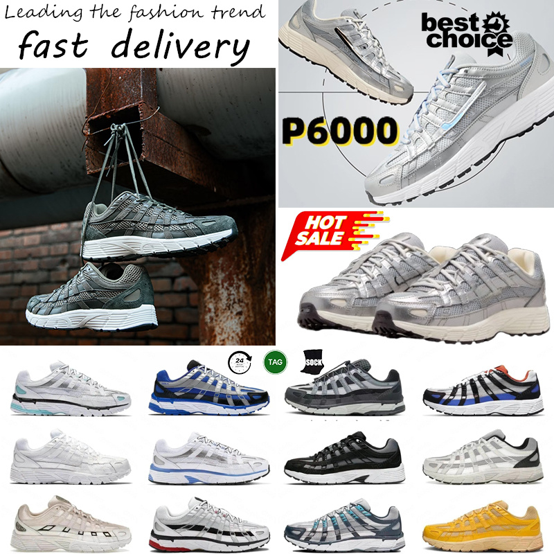 Running Designer Running Shoes for Men Women Sneakers P6000 P 6000 Triple Black White Khaki Wolf Grey Metallic Sier Racer Blue Womens Outdoor Sport Trainers 36-45