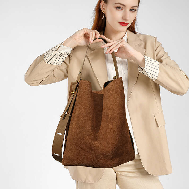Luxury bag Autumn Winter Women Lazy Style Nubuck Leather Shoulder Crossbody Niche High end Large Capacity Suede Bucket Bag