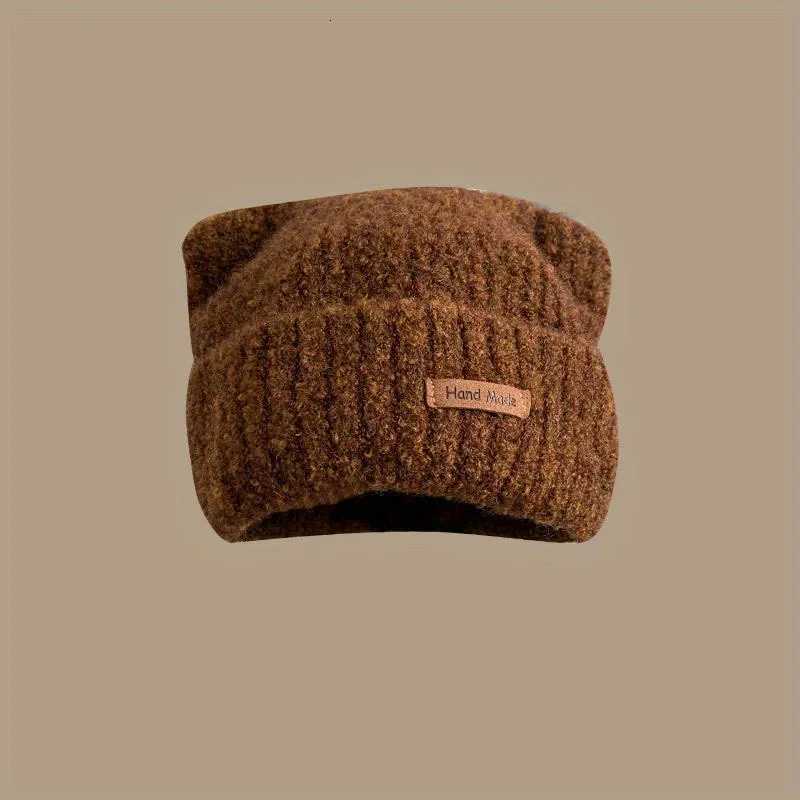 Thicker Ear Protection Soft Street Beanie Hat Wan Bonnet Solid Color Warmth Hat Winter Cute Cat Ear Earflap Knitted HatW251023