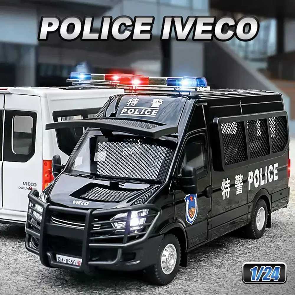 124 YWK Police Car Alloy Diecast GP Models Toys Doors Opened Sound Light Pull Back Miniature Models Collectible Ornaments GiftsT251023