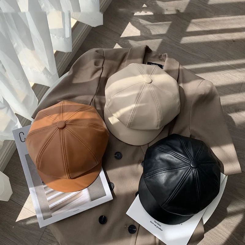 Autumn Winter PU Leather Beret Vintage sboy Cap Fashion Pumpkin Hat for Women Warm Retro Artist Baker Boy Hat 251021