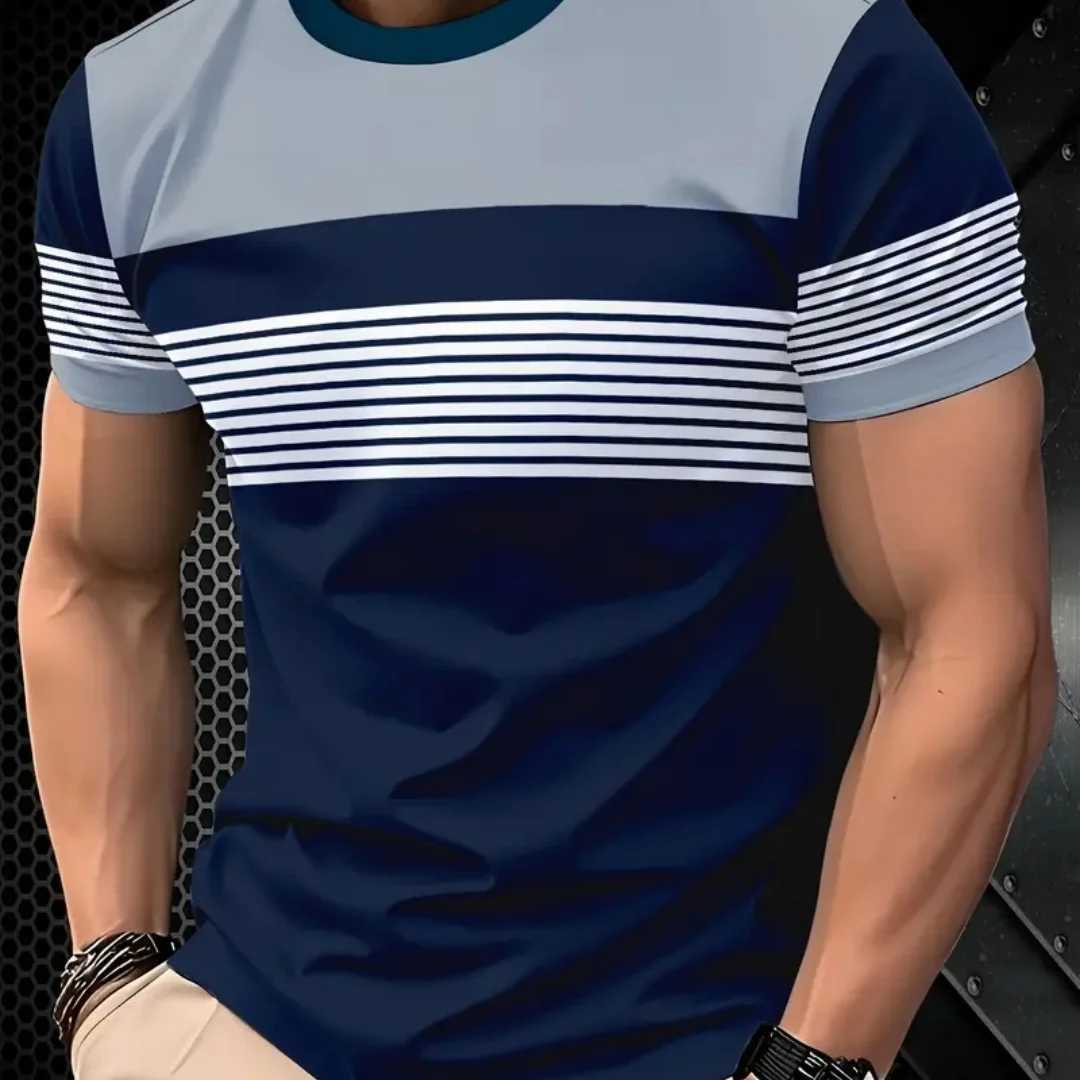 Oversized tshirt Mens T Shirt Summer Fashion Casual Round Neck Short Sleeve Top Striped Printed Mens Clothing TshirtXJ251023