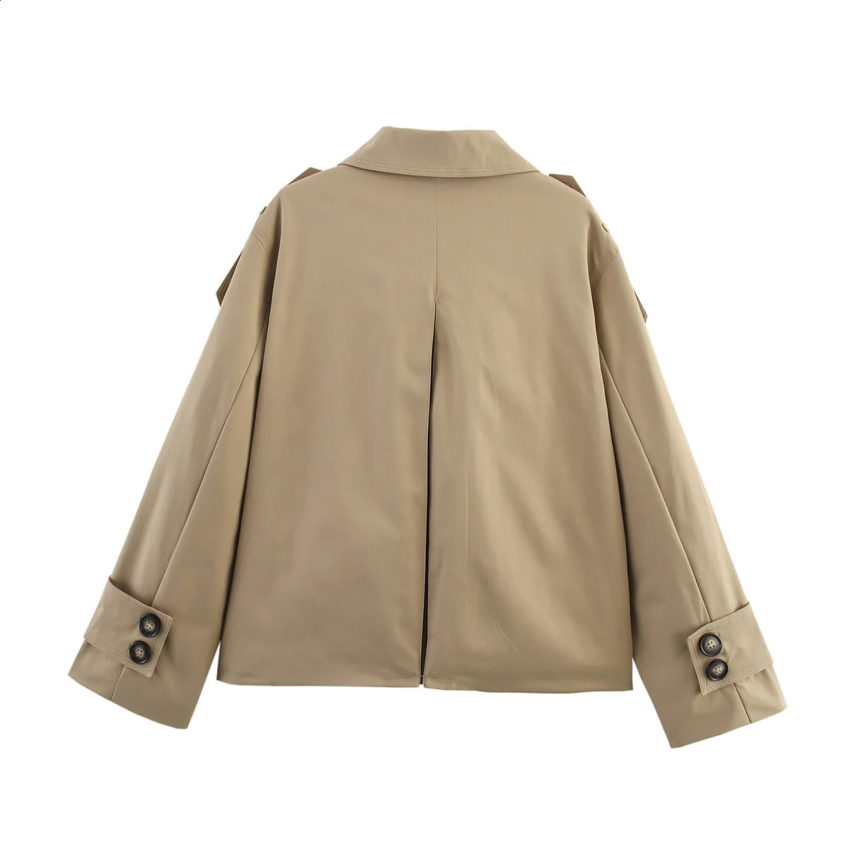 Khaki Trench Coat Women Double Breasted Jacket Woman Stand Collar Full Sleeve Pocket Autumn Casual Loose Outerwears Lady 251013
