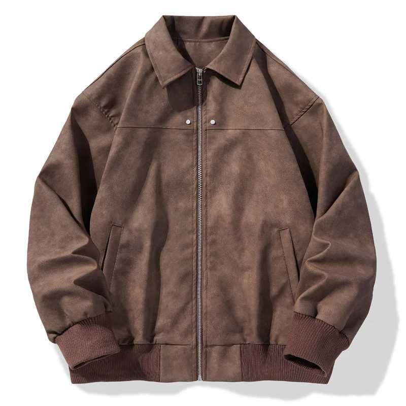 Premium Brown Leather Jacket For Men American Vintage Style Notch Lapel Retro Coat 2025 New High Quality Mens Leather Jacket W251023