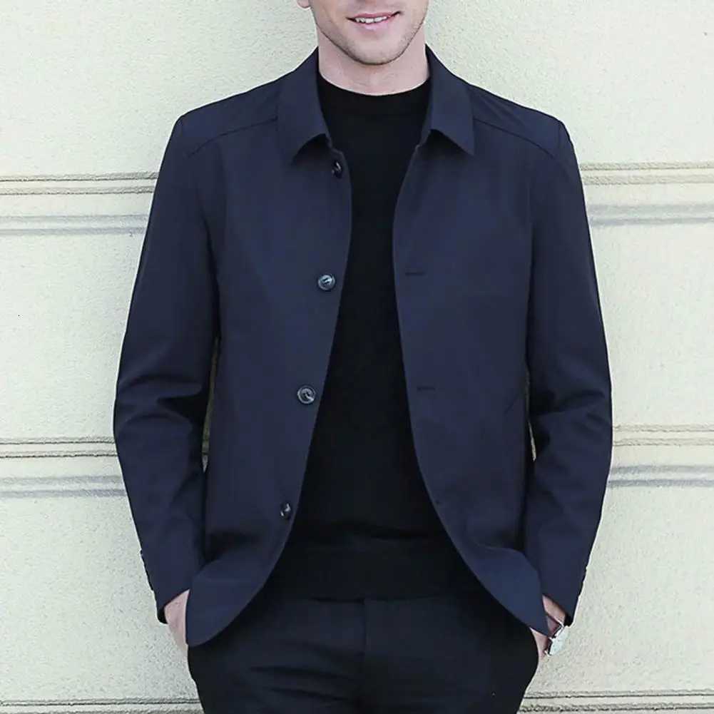 Stylish Men Outerwear Men Coat Stylish Mens Mid Length Jacket Classic Turndown Collar Solid Color Singlebreasted for Fall W251023
