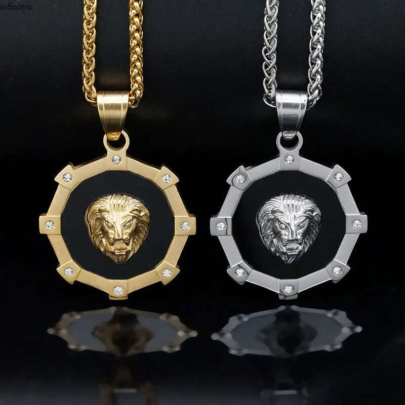 Hip Hop Gear Lion Head Pendant Necklace Stainless Steel Gold Plated Mens Jewelry
