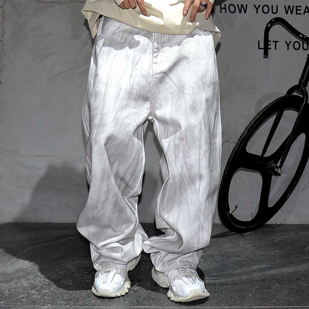 American Strtwear Hip Hop Dirty White Baggy Jeans Korean Fashion Denim Cargo Pants Men Y2k Kpop Skateboard Trousers Male C251023