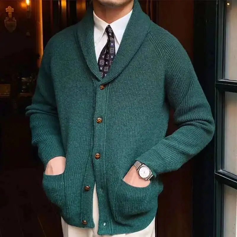 Winter British Retro Sweater Cardigan Warm Coat Men Single Breasted Top Pocket Knitting Sweaters Solid Color 251023