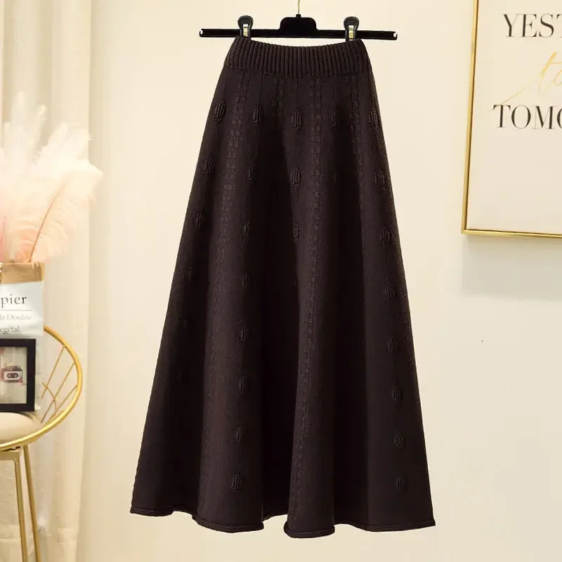 MediumLength HighWaisted Knit Skirt For Women Spring Autumn Sweater A Line Umbrella Skirt Winter Skirt Woolen Material 251020