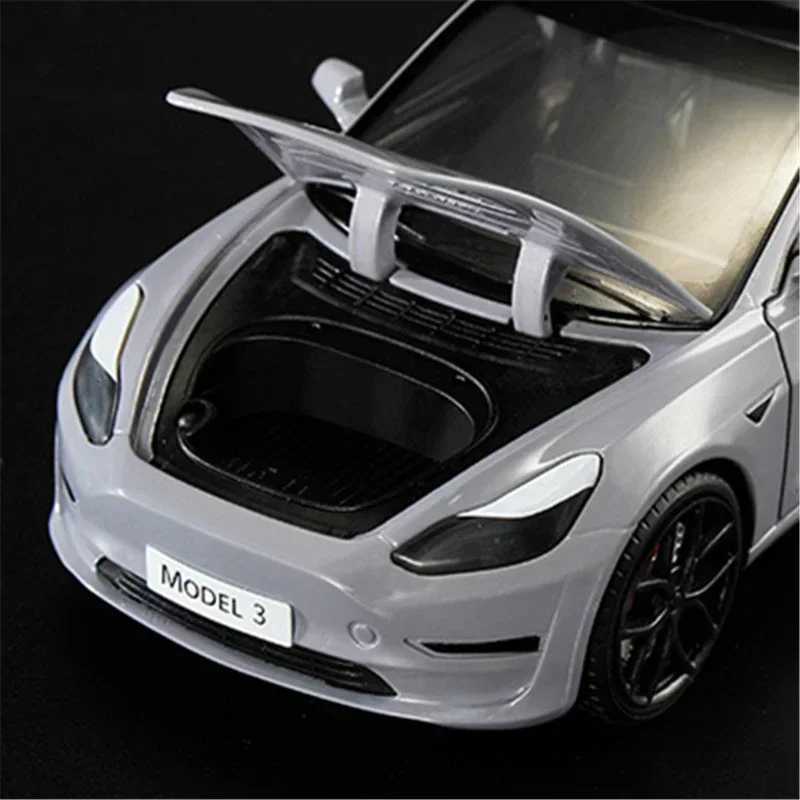 124 Tesla Model 3 Model Y Alloy Car Model Diecast Metal Toy Vehicles Car Model Simulation Sound and Light Collection Kids GiftsT251023
