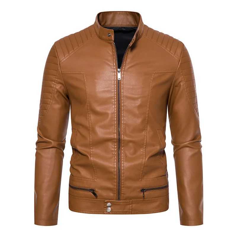 Men Leather Jacket Stand Collar Slim Pu Leather Jacket Autumn Fashion Men Motorcycle Causal Coat Male Moto Biker Coat W251023