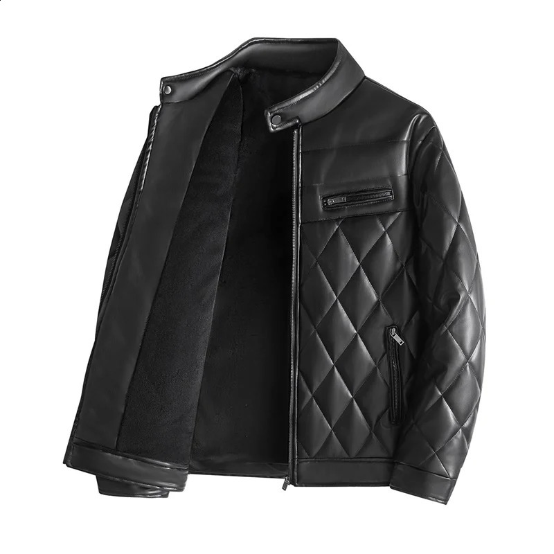 Mens Casual PU Leather Jacket Business Thickened Warm Fleece Streetwear Winter y Trendy Jackets 251023