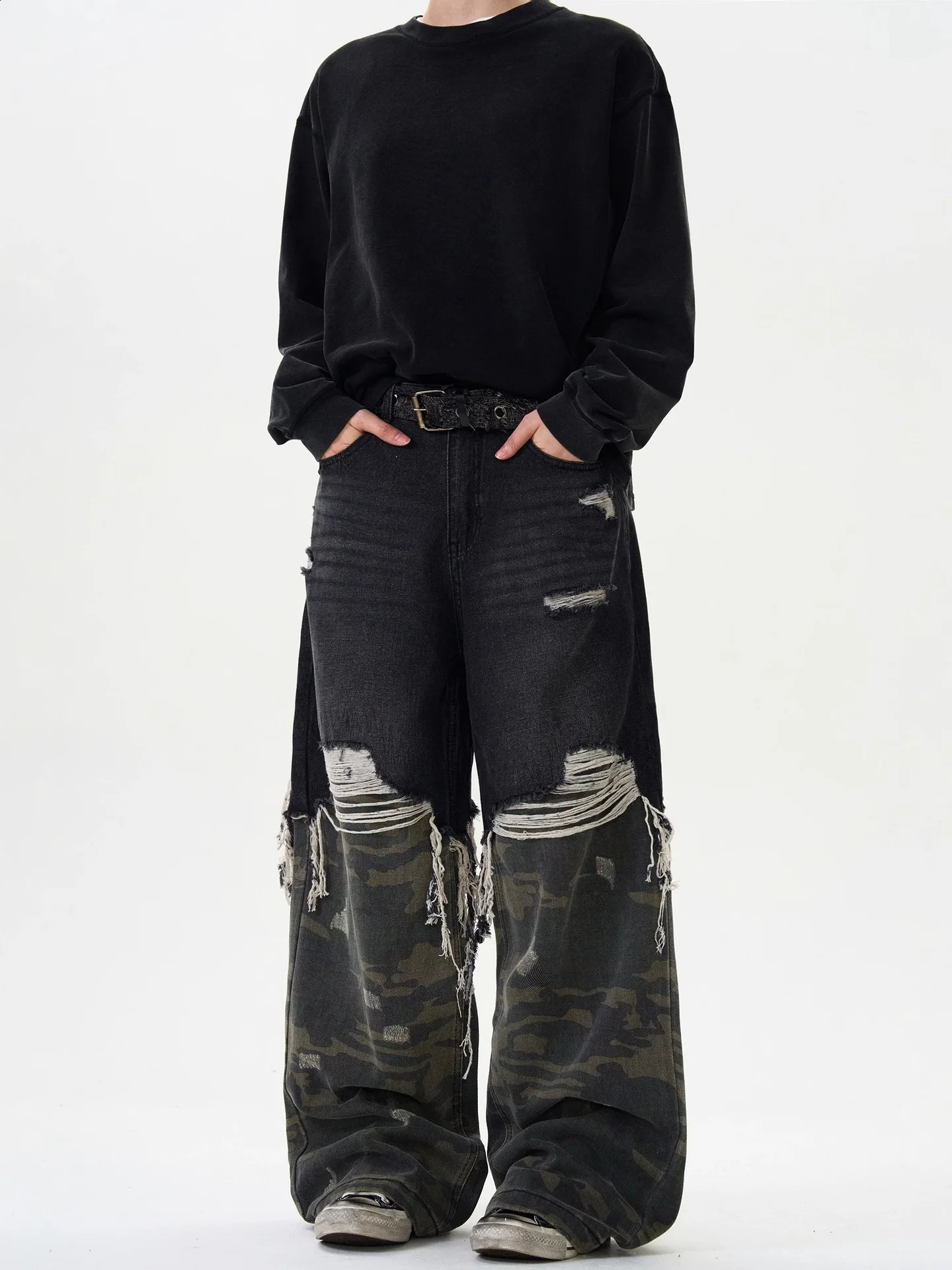 Baggy Jeans Men Distressed Barrel Frayed Wide Leg Streetwear for Skater Denim Pants Grunge 251018