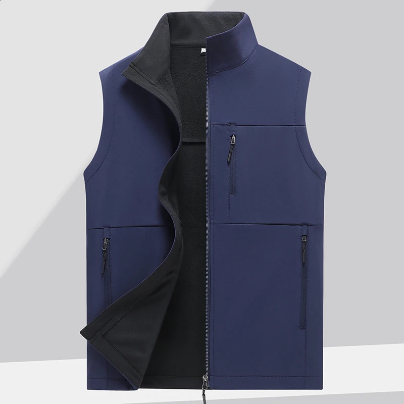 Soft shell thick vest mens autumn and winter work clothes plush jacket waterproof sleeveless windproof running sports 251023