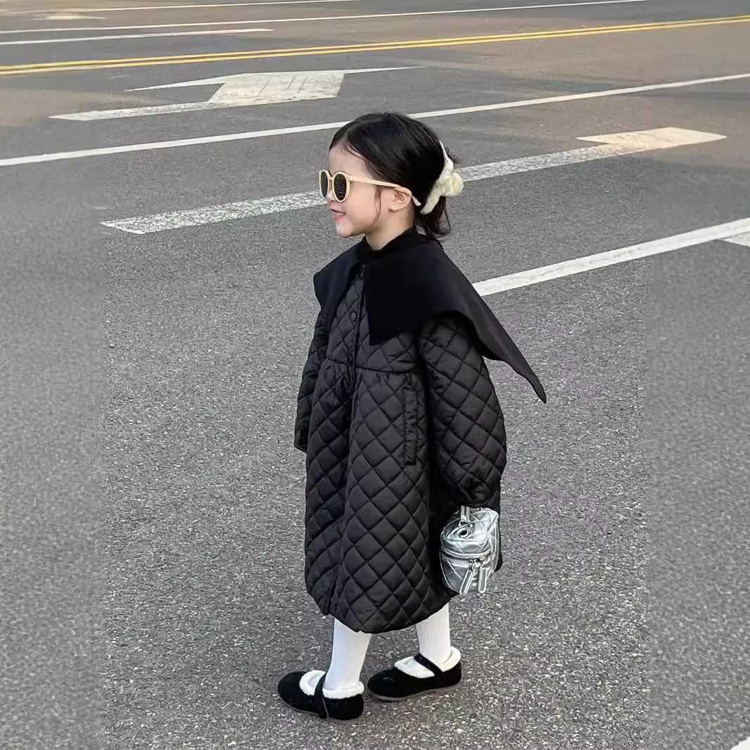 Korean Childrens Clothing 2024 New Fashionable Cotton Big Collar Loose Warm Cotton Coat Jacket Y251023