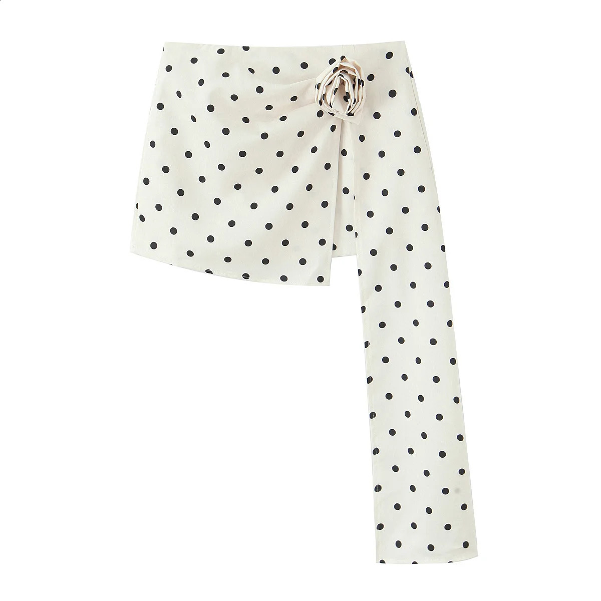 Womans Polka Dot Print Suit Singlebreasted Lapel Slim Jacket Slimfit Irregular Ribbon High Waist Slit Zip Mini Skirt Set 251022