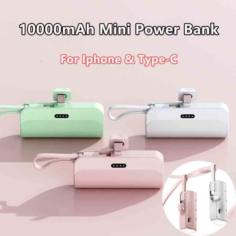 10000mAh Mini Portable Mobile Phone Charger External Battery Power Bank Plug and Play for Type-C iPhone Samsung