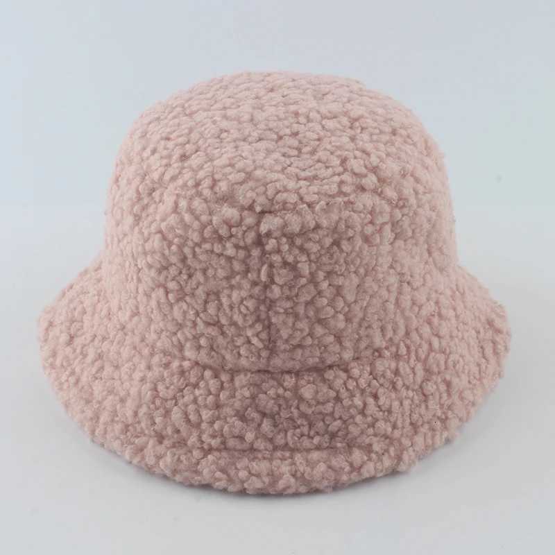Lamb Wool Bucket Hat Winter Warm Hats For Wen Lady Thicken Flat Top Unisex Men Panama Outdoor Fisherman Hat sW251023