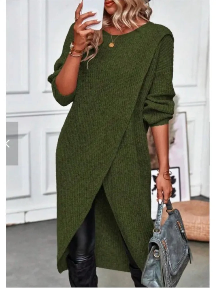 Womens Long Knitted Sweater Dress Autumn Winter Warm Fur Jumpers Casual Solid Loose Knit Midi Lady Work Pullovers 251022