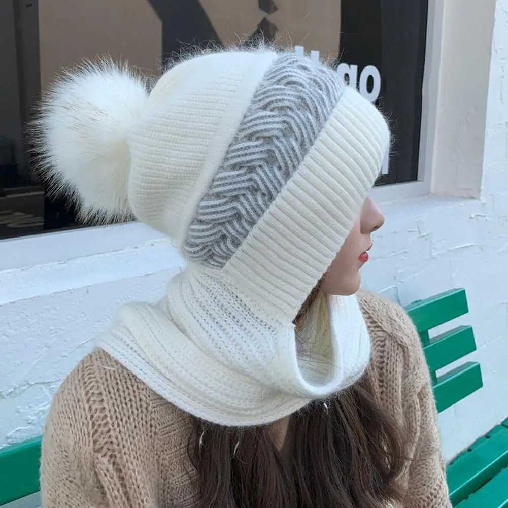 Winter Wens Knitted Hat Doub Warm Padded Thicke Hat Scarf One Wool Knitting Net Red Wind and Snow Beanies HatsW251023