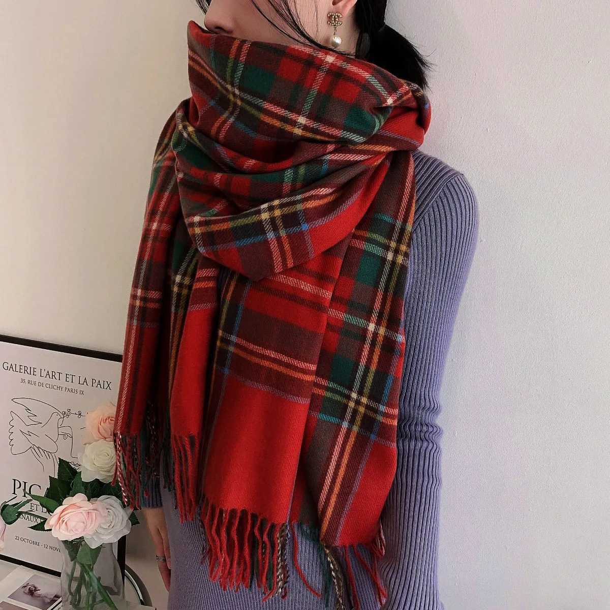 Womens Fashion Scottish Style Tartan Warm Scarf Plaid Soft Long Wrap Shawl Christmas Valentines Day for Girlfrend Wife Mom J251113