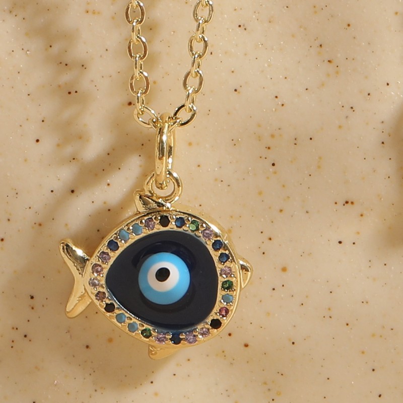Gold necklace Personalized and trendy zircon round eye 18k gold devil's eye pendant, luxurious and high-end Halloween gift necklace for men