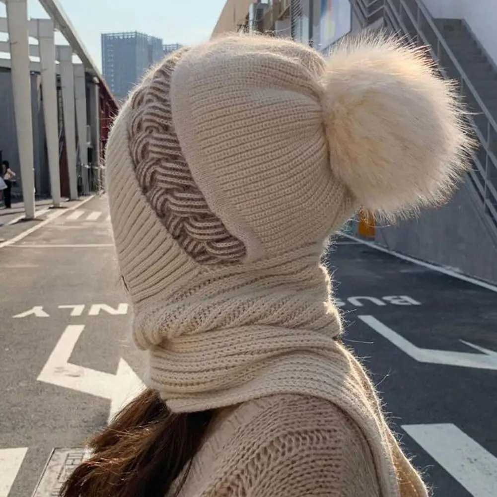 Winter Wens Knitted Hat Doub Warm Padded Thicke Hat Scarf One Wool Knitting Net Red Wind and Snow Beanies HatsW251023