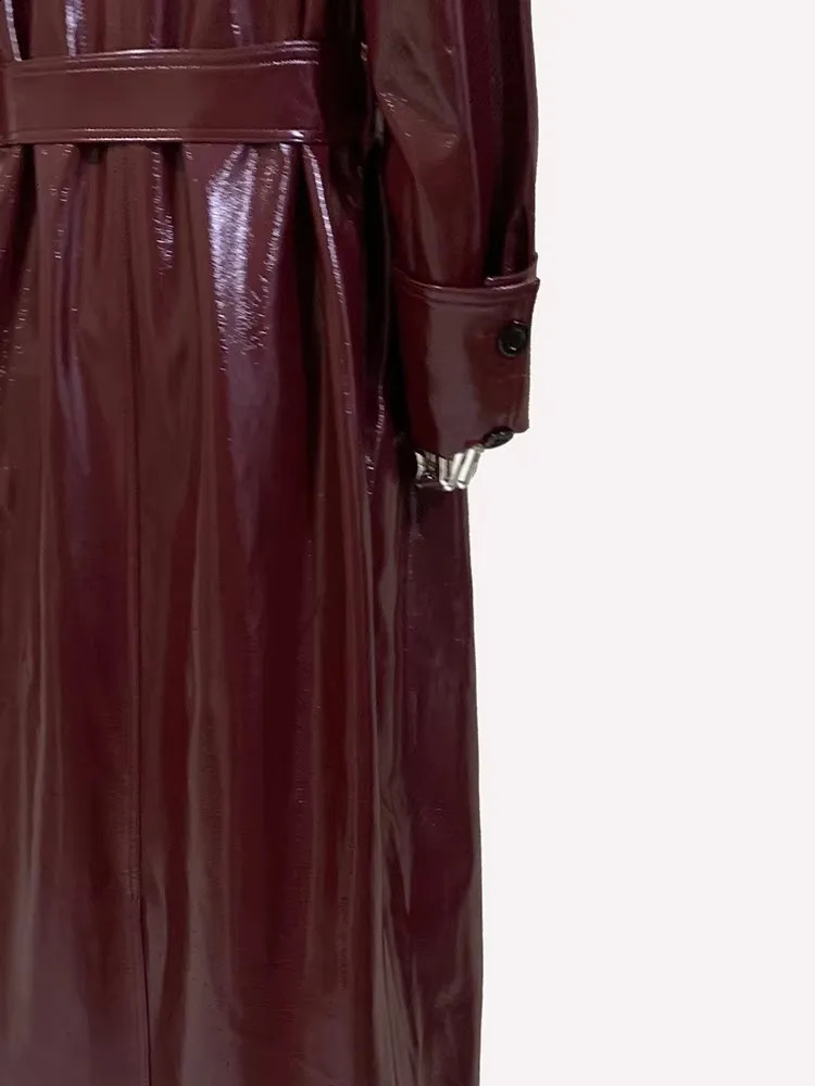 Mauroicardi Spring Autumn Extra Long Oversized Pu Leather Trench Coat for Women Sashes Elegant Chic y ner Clothes 251017