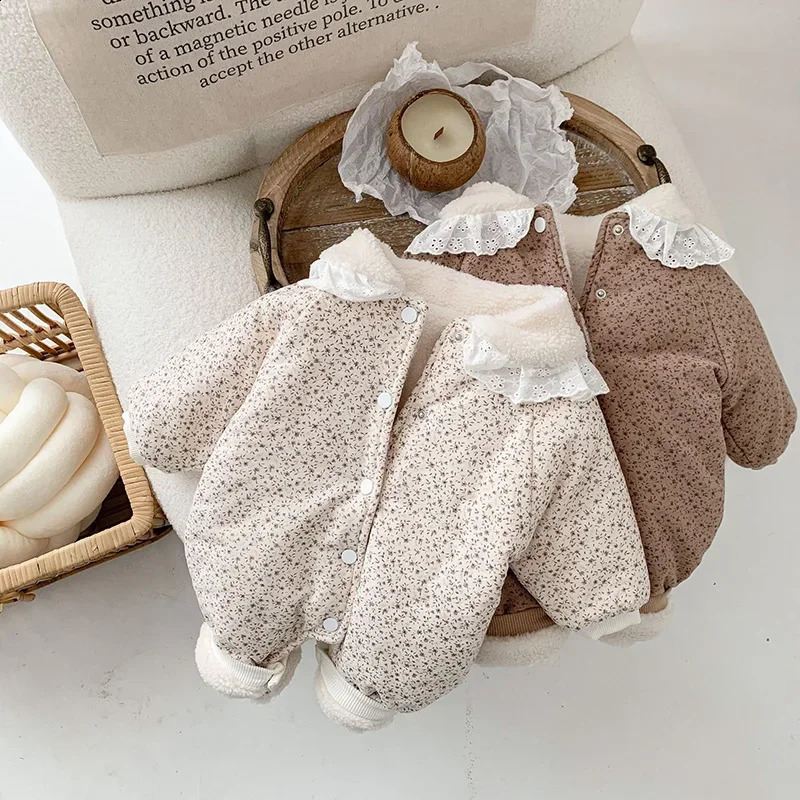 MILANCEL Floral Flannel Padded Baby Rompers Fur Lining Girls Jumpsuits Floral Fleece Thicken Toddler Clothing Jumpsuit 251023