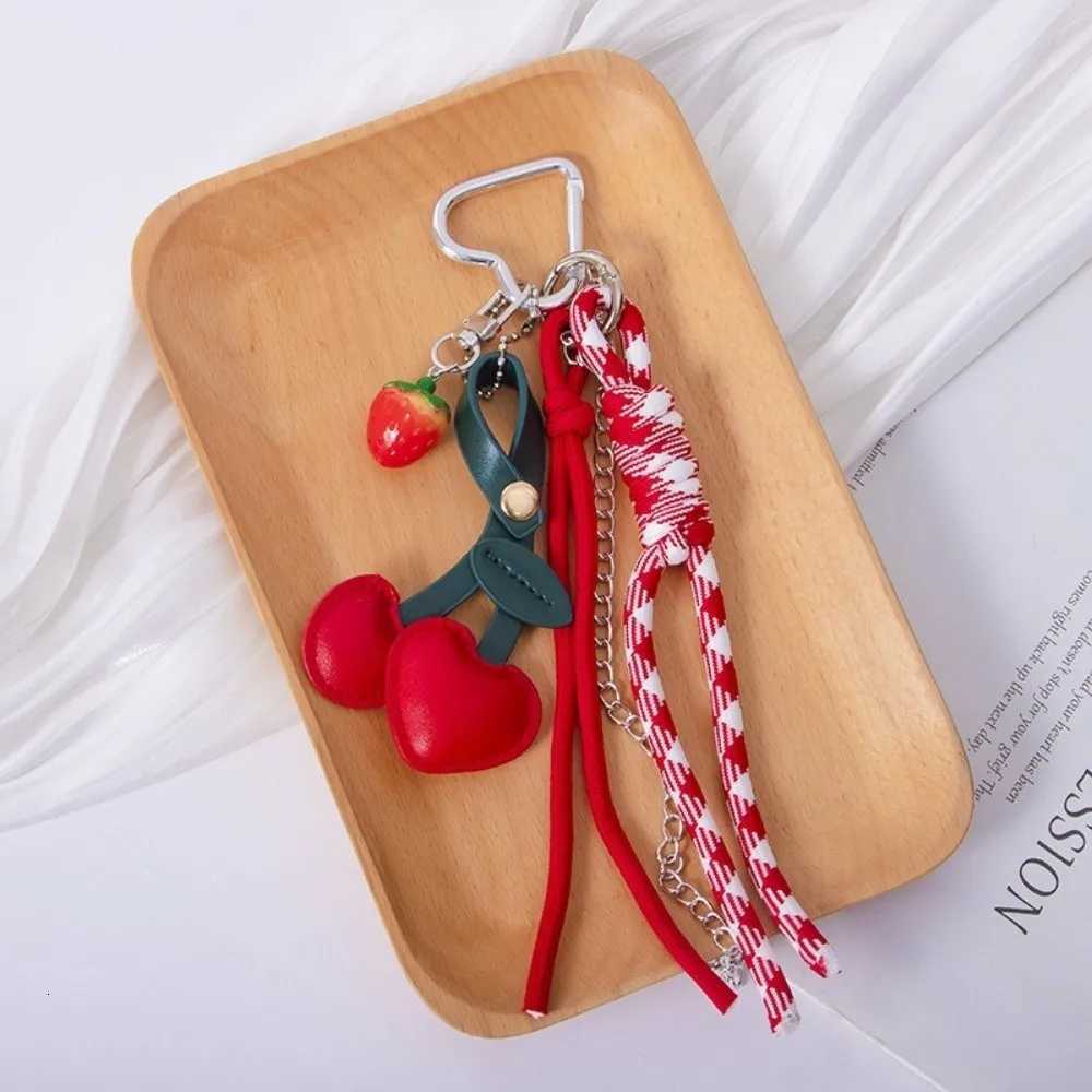 Red And Black Leather Rope Keychain Leather Material Charm Pendant Weaving Rope Keychain Weaving Style Ribbon Bag Charm Z251023