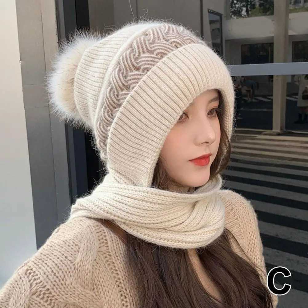 Winter Wens Knitted Hat Doub Warm Padded Thicke Hat Scarf One Wool Knitting Net Red Wind and Snow Beanies HatsW251023