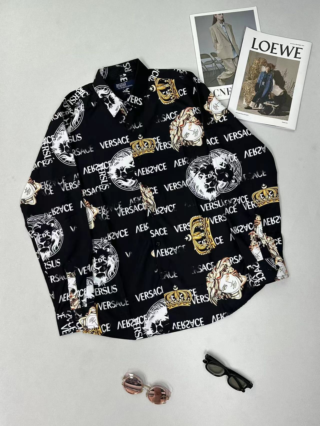 Men's Loose Print Shirt, Casual Long Sleeve, Suitable for Spring and Autumn, Trendy Streetwear, Comfortable Fit-NO16