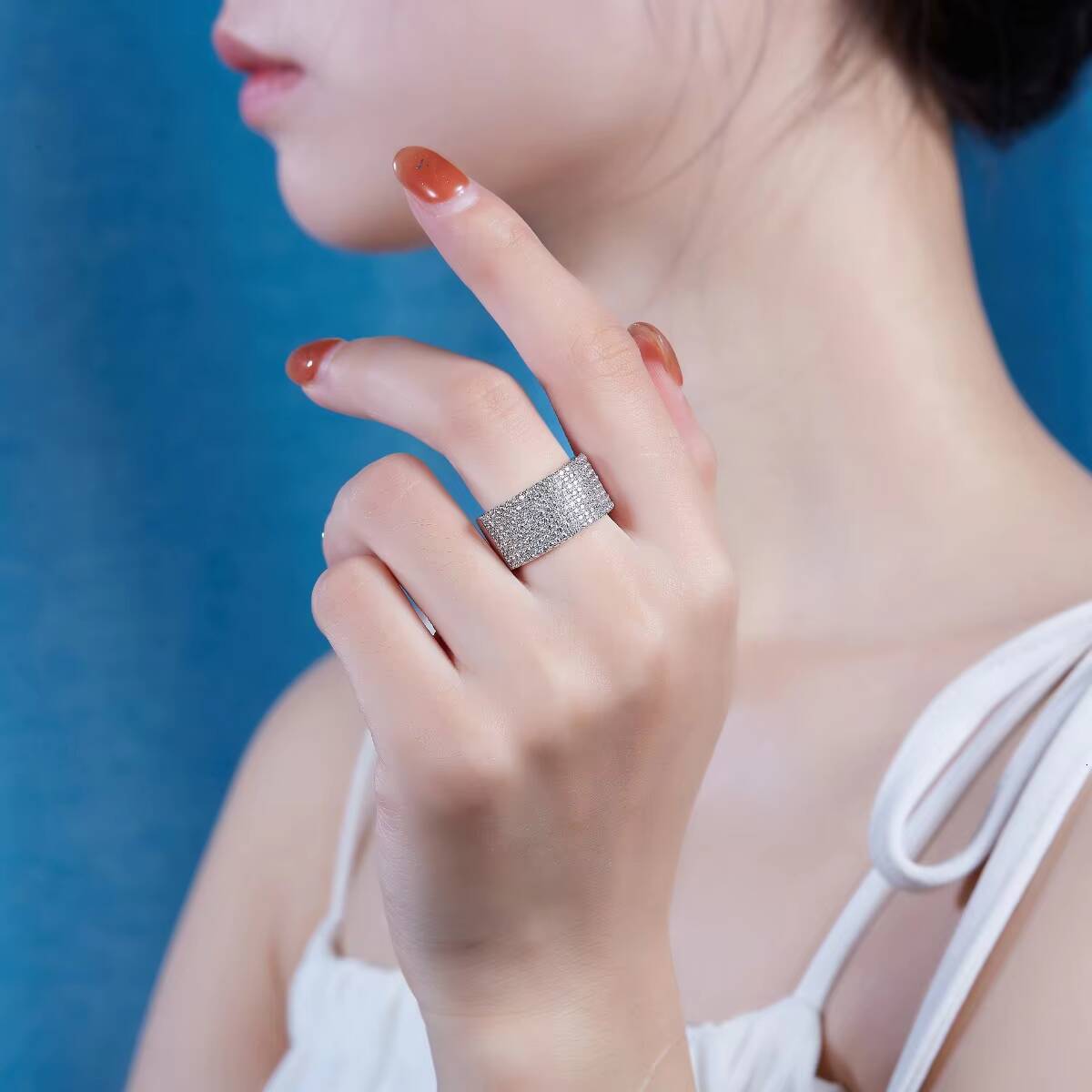 Zanlong 13691 Women Jewelry Iced Out 18k Gold Plated 925 Silver With GRA VVS Moissanite Diamond Half Eternity 8 Rows Ring Men