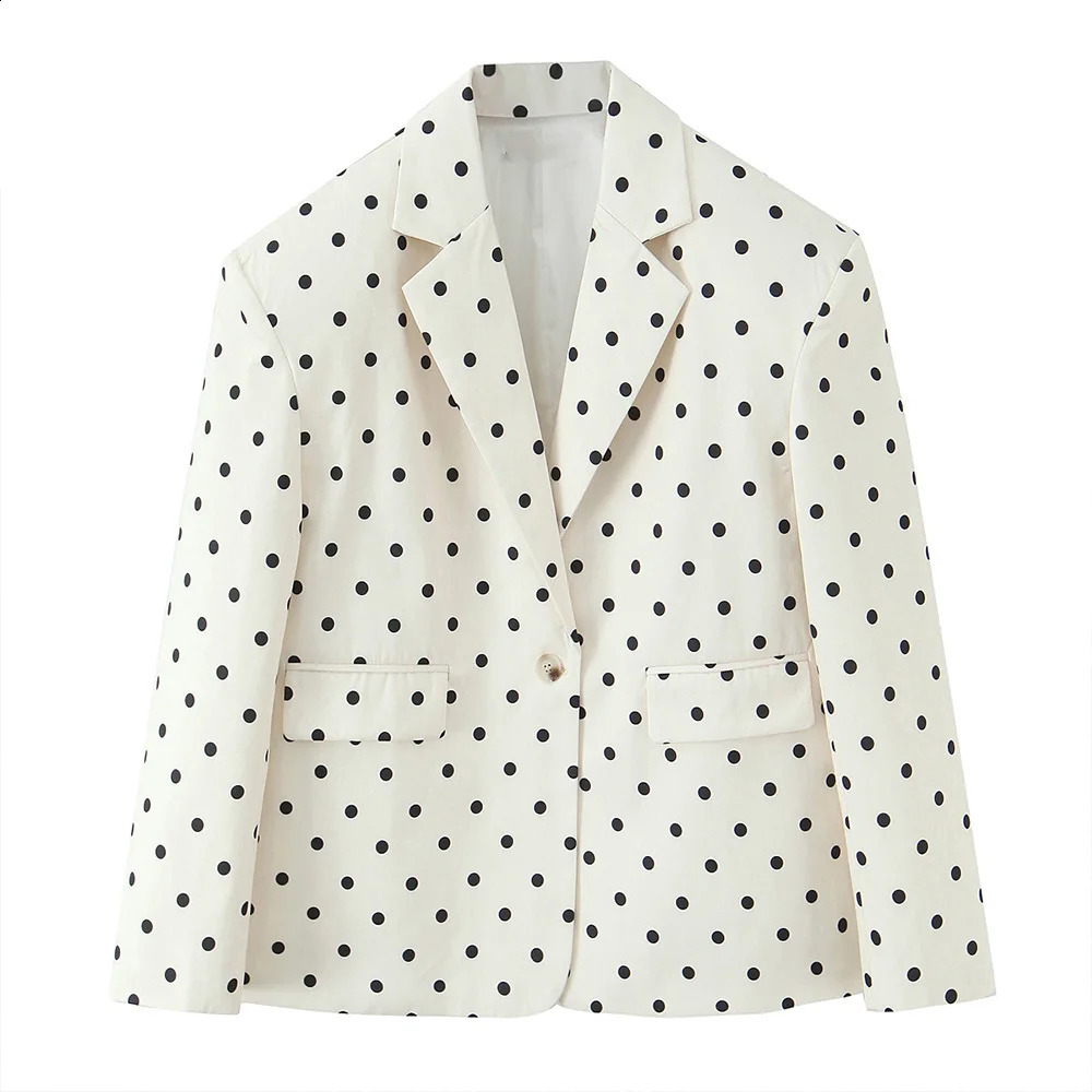 Womans Polka Dot Print Suit Singlebreasted Lapel Slim Jacket Slimfit Irregular Ribbon High Waist Slit Zip Mini Skirt Set 251022