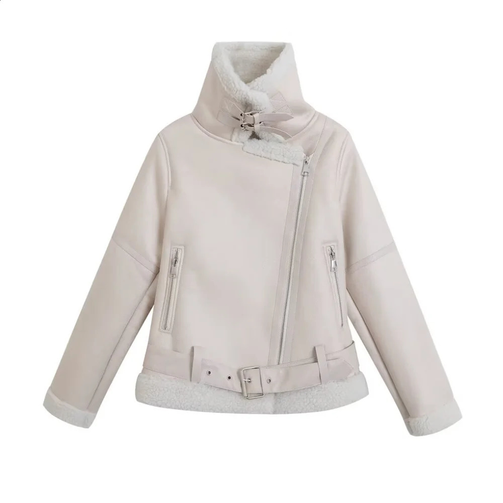 2024 AutumnWinter Product Fashion Womens Wear Fur Integrated Coat Retro Motorcycle Jacket Top 251018