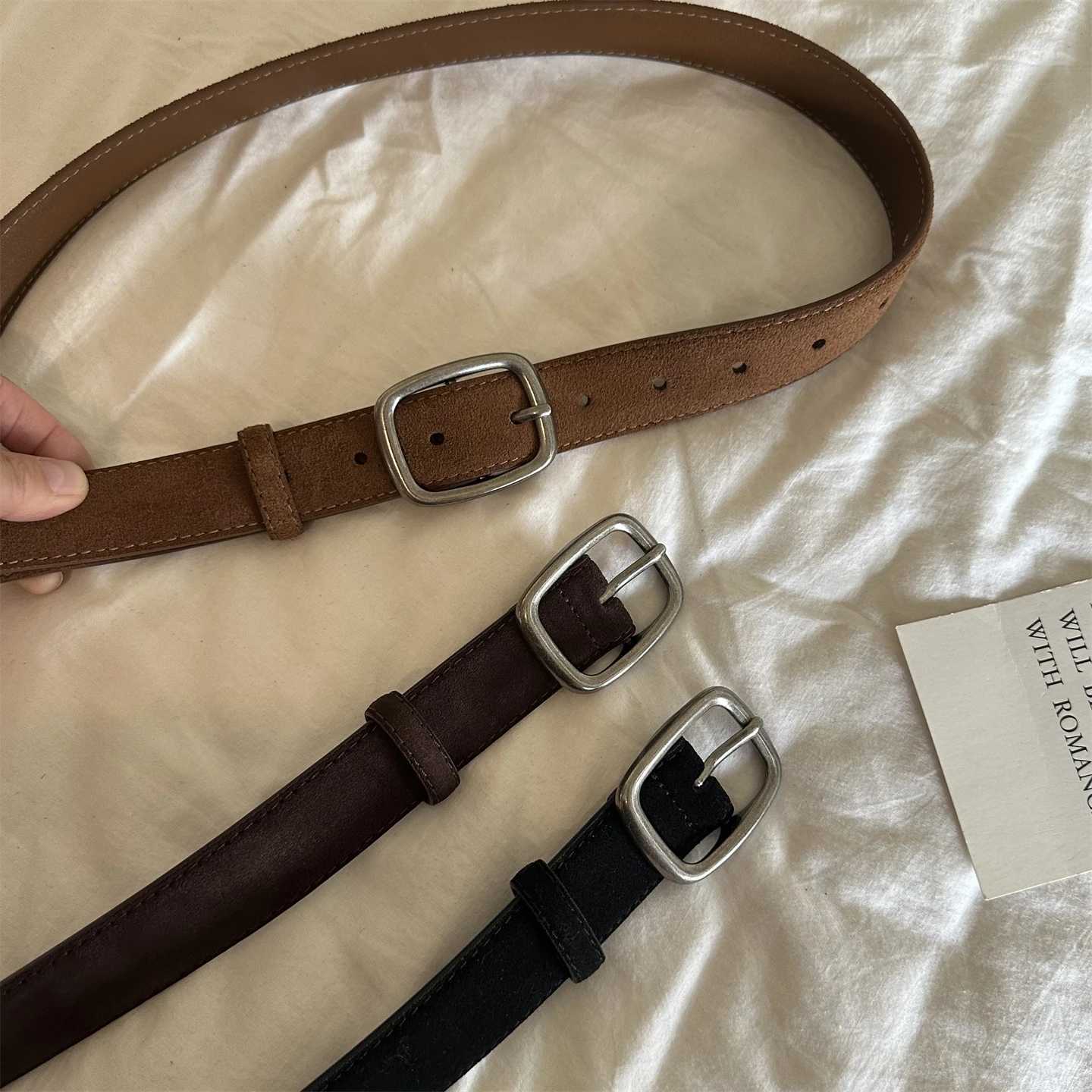 Vintage Suede Womens Belt Western Style Fashion Accessory with Silver Buckle for Dress Coat Jeans Female Leather BeltXJ251023