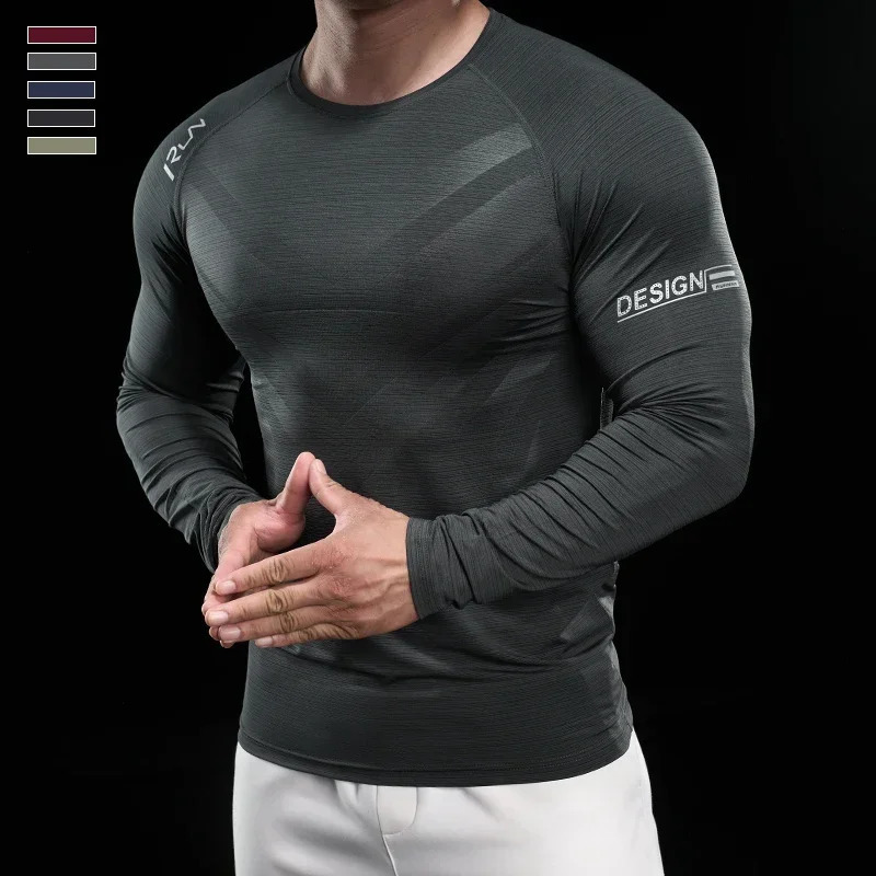 Men Running Tshirt Jogging Tracksuit Athletic Shirt Compression Long Sleeves Sport Tees Gym Fitnes Muscle Mens clothing 251023