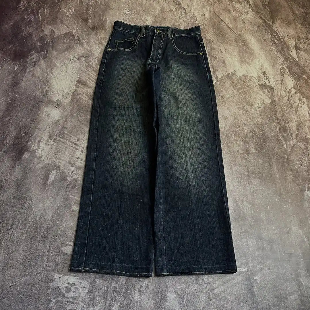 Vintage Versatile Street Baggy Wideleg Straight Jeans Pocket Pattern n Washed Hip Hop Element Low Waisted 251018