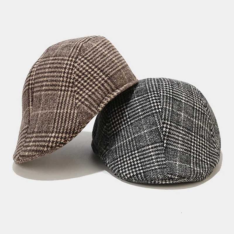 Winter Warm Men Plaid Check Printed Hat Waiter Trucker Cabbie Flat Visors Gentman Baseball Hat Newsboy Painters BeretW251023