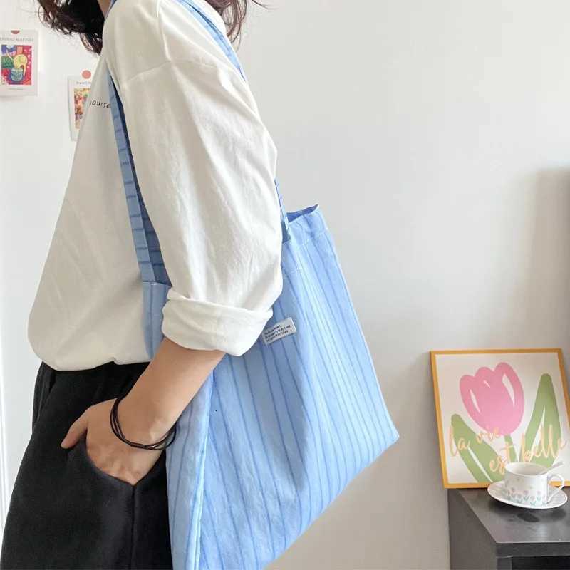 Contrast Color Womens Stripes Shoulder Bag Thin Cotton Ladies Eco Shopping Bags Casual Travel Female Girls Summer Tote HandbagsL251023