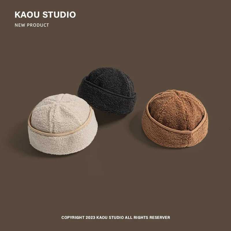 Autumn and Winter Retro Lamb Plush Curd Beanies for Wen Street Trend Versati Casual Yuppie Warm Mens HatsW251023